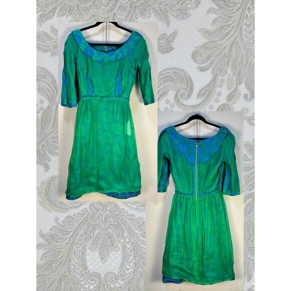 Elegant Green Floral Midi Dress vintage 60s - Picture 4 of 7